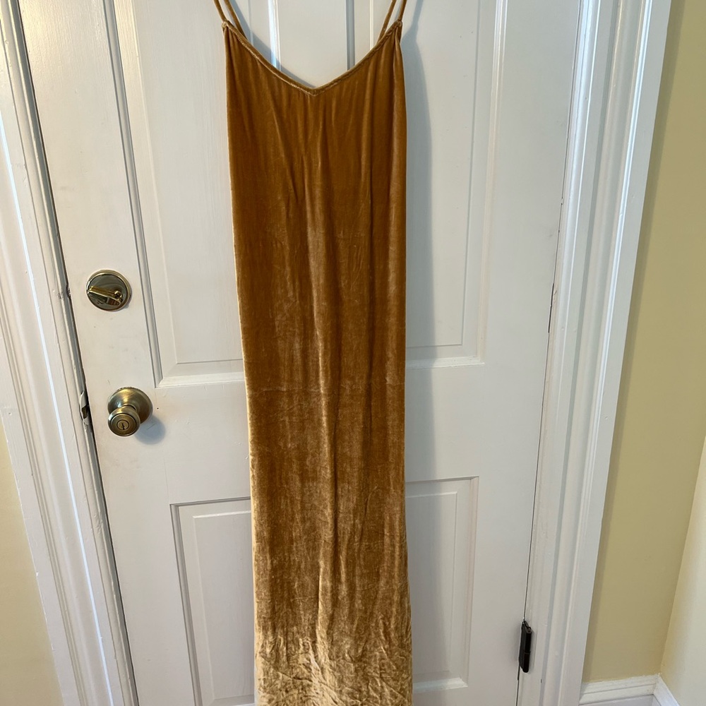 The Reformation Rimini gold maxi backless velvet dress